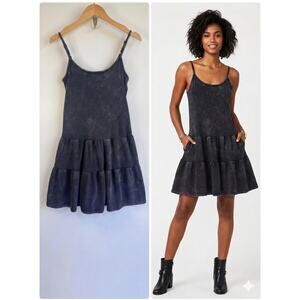 Wild Fable Mineral Wash Tiered Mini Dress - Black / Gray - Size Small